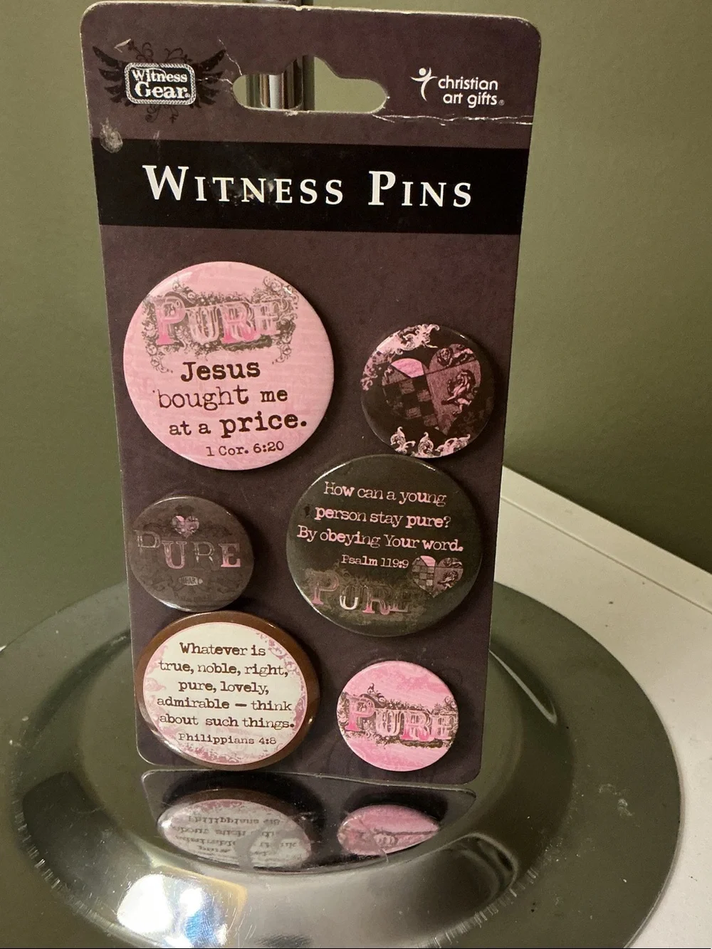 Christian Art Gifts Witness Gear Pins Brooches NEW Set of 6